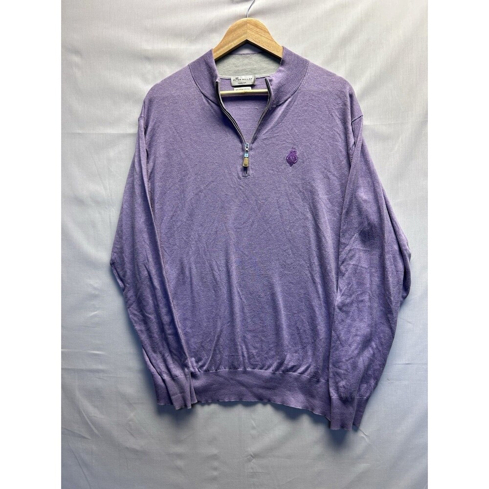 Peter Millar Crown Soft Men's Sweater L 1/4 Zip Lavender Pullover Cotton Silk